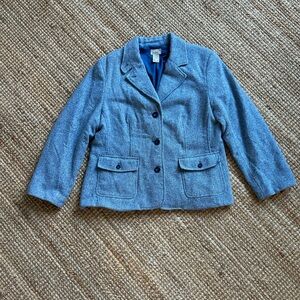 L.L. Bean Women's Blue Wool-Blend Button Front Blazer